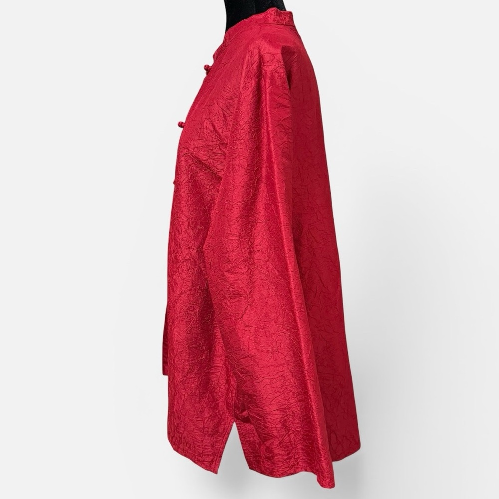 Eileen Fisher Silk Blouse Size 1X Red Mandarin Collar Frog Button Tunic Top - Picture 5 of 8